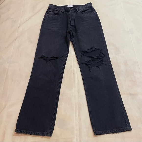 Agolde- Distressed Ripped Lana Straight Leg Jeans in Black Disorder Size 28 - Picture 3 of 10